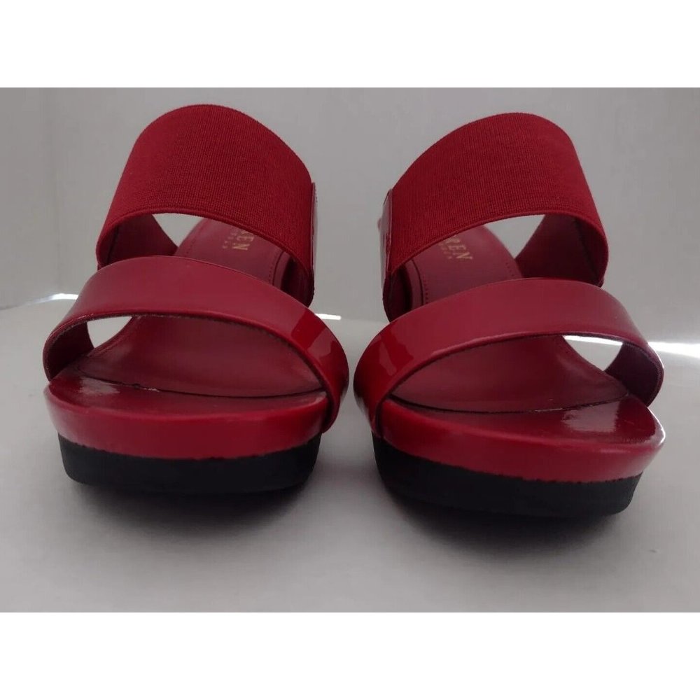 Lauren Ralph Lauren Rhianna Wedge Heels Size 5.5 B Red Slide Leather Sandals - Picture 4 of 10
